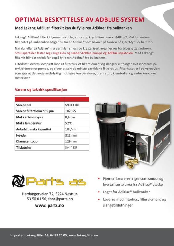 AdBlue® kvalitetsfilter og AdBlue® filterkit som beskytter dieselmotoren (også kalt urea filter)